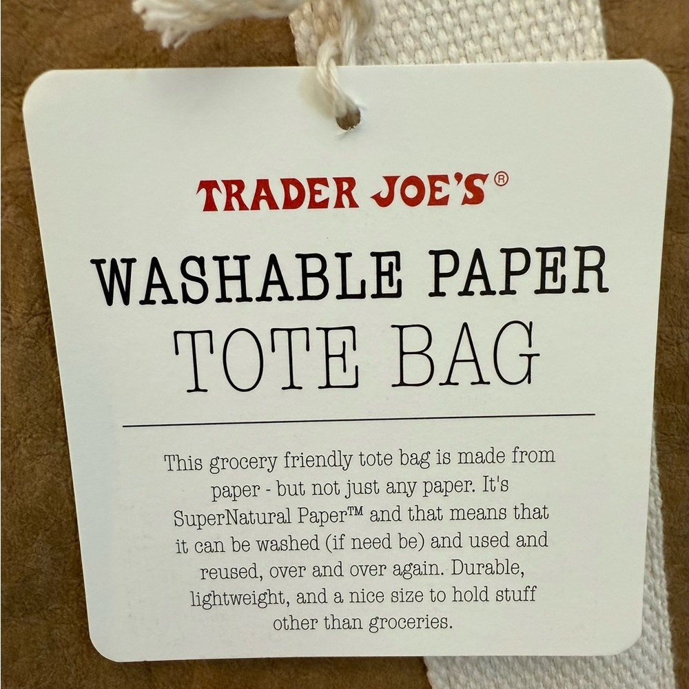 LIMITED EDITION Trader Joe’s Tote Bag w/White Band /Washable Paper / Large / NWT - Picture 3 of 4